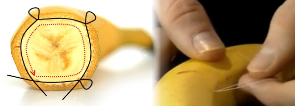 фокус разрезанный внутри банан
