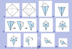 оригами птичка из бумаги как сделать