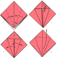 оригами как сделать бумажного журавлика шаги 1-4