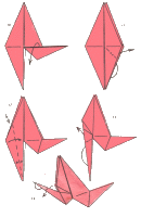 оригами как сделать бумажного журавлика шаги 10-14